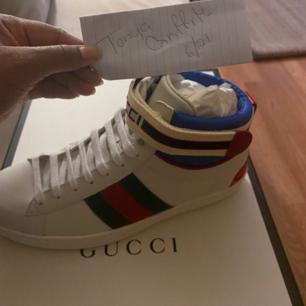 Gucci stripe Ace high-top sneakers white men’s